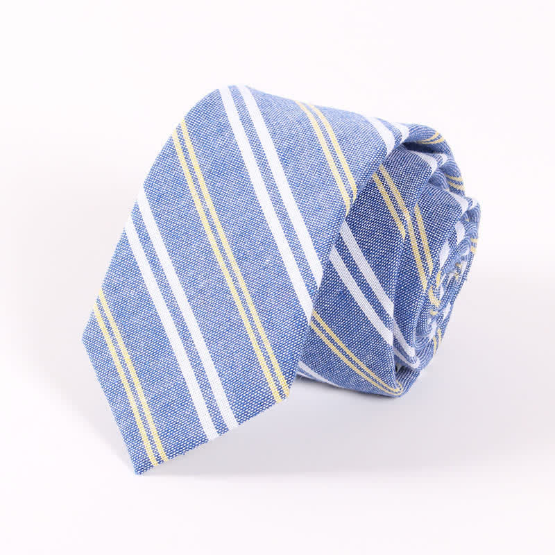 Cravatta da uomo in cotone sottile con motivo a quadri a righe fresche - Strisce blu - image 13