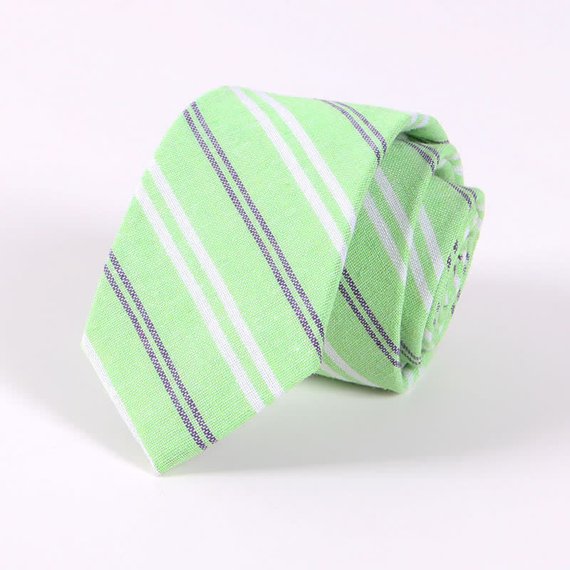 Cravatta da uomo in cotone sottile con motivo a quadri a righe fresche - Strisce verdi fluorescenti - image 14