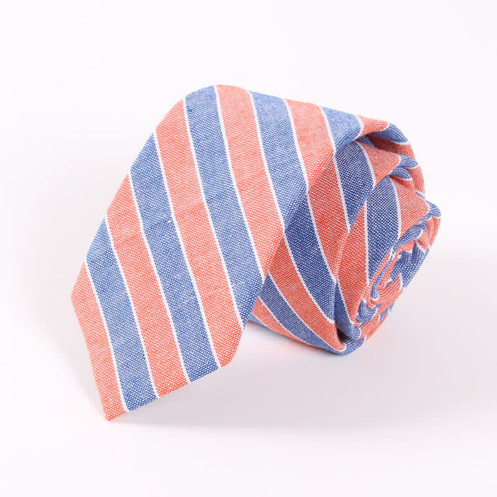 Cravatta da uomo in cotone sottile con motivo a quadri a righe fresche - Strisce rosse e blu - image 11