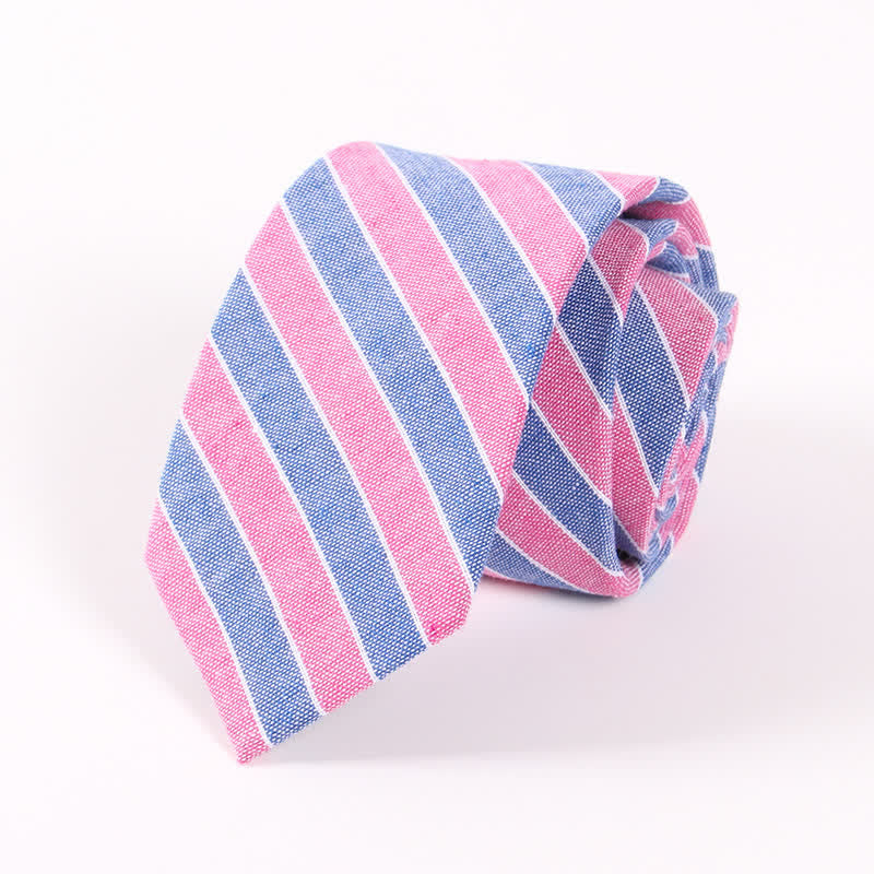 Cravatta da uomo in cotone sottile con motivo a quadri a righe fresche - A righe rosa e blu - image 9