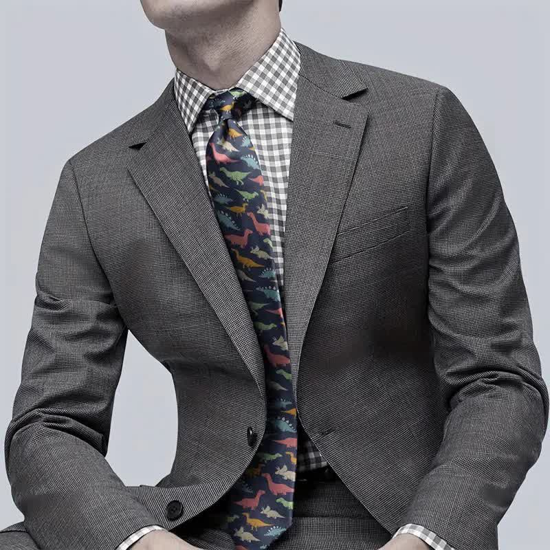 Cravatta da uomo con stampa di dinosauri colorati e accessori alla moda - image 1
