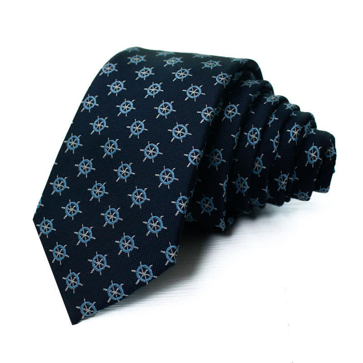 Cravatta da uomo con motivi di timone di nave marina - Blu navy - image 2