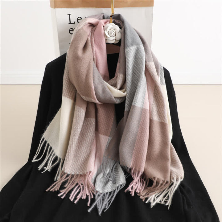 Sciarpa invernale calda a righe con frange unisex - Rosa chiaro - image 12