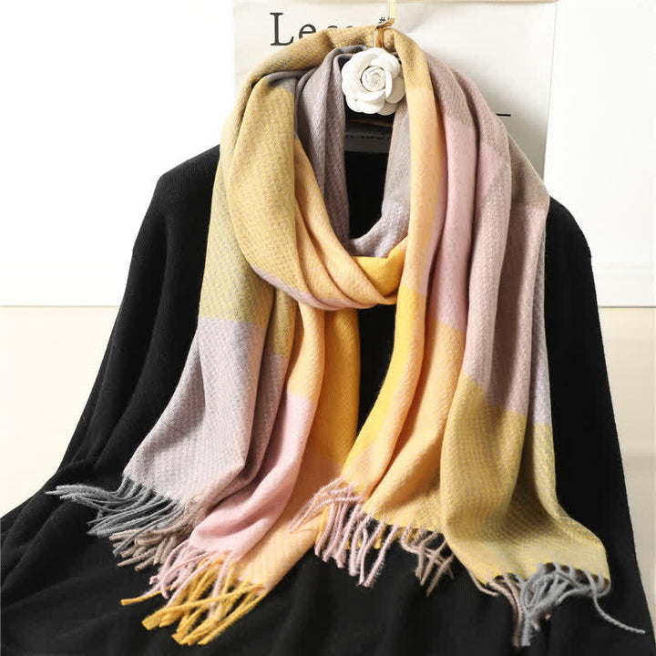 Sciarpa invernale calda a righe con frange unisex - Giallo - image 14