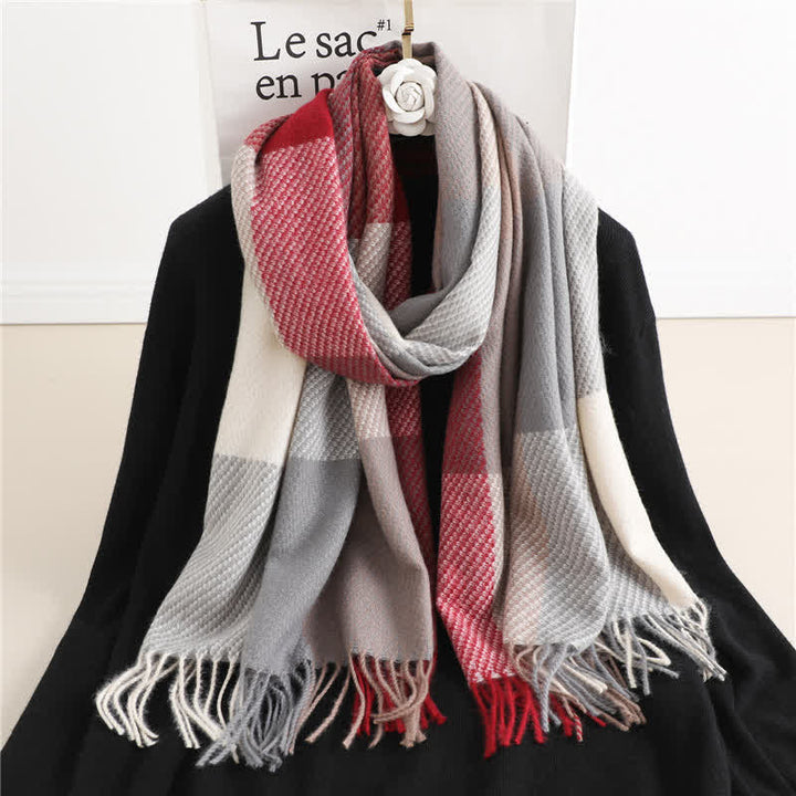 Sciarpa invernale calda a righe con frange unisex - Rosso e grigio - image 7