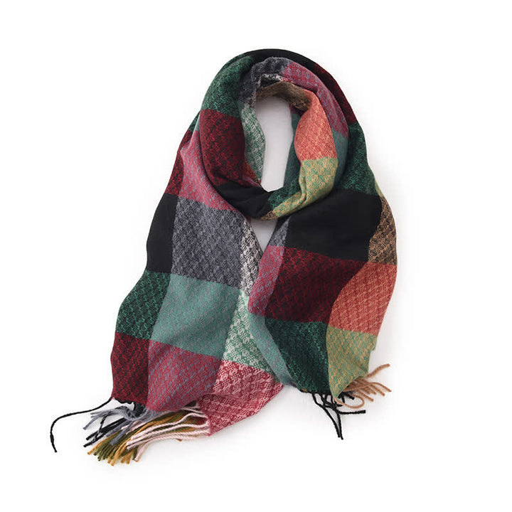 Sciarpa unisex con frange eleganti a quadri e colori contrastanti - Verde scuro - image 4