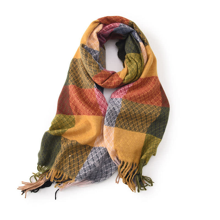 Sciarpa unisex con frange eleganti a quadri e colori contrastanti - Rosso - image 6