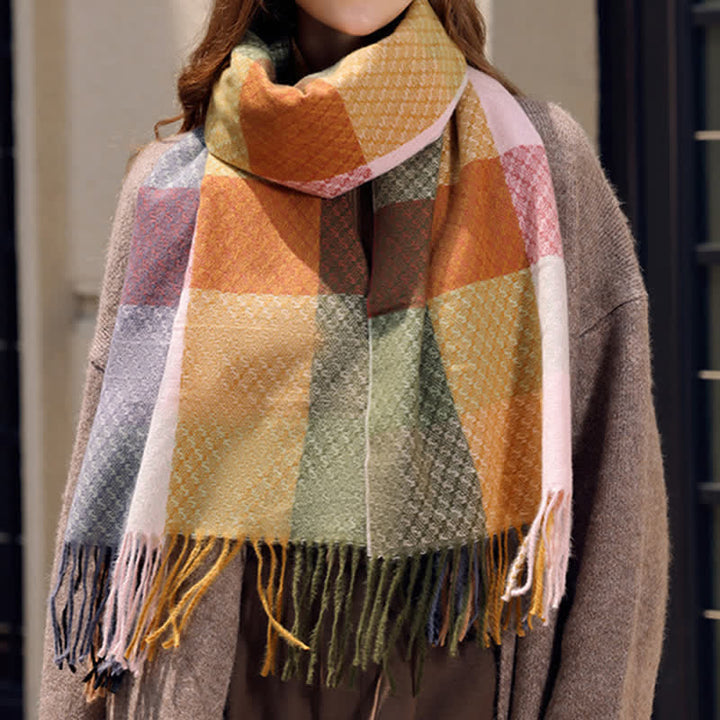 Sciarpa unisex con frange eleganti a quadri e colori contrastanti - image 0