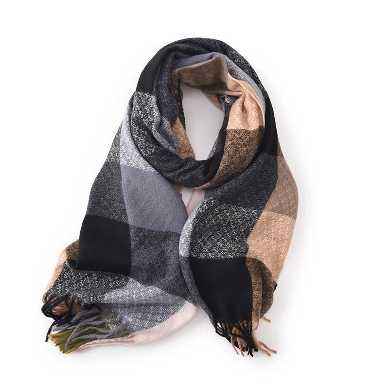 Sciarpa unisex con frange eleganti a quadri e colori contrastanti - Nero - image 8