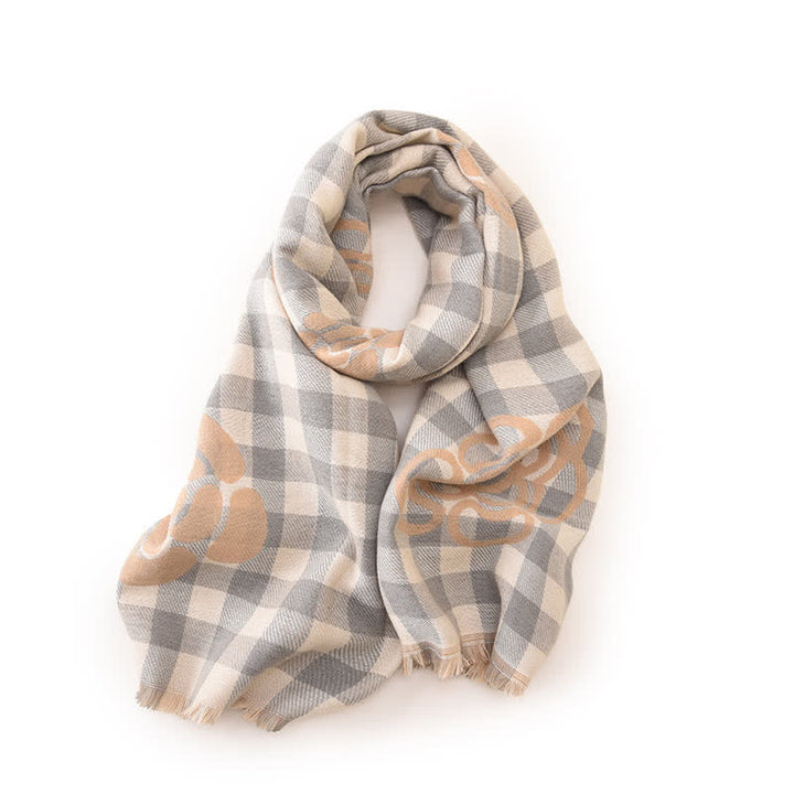 Sciarpa unisex con stampa floreale grande e nappe a quadri - image 9