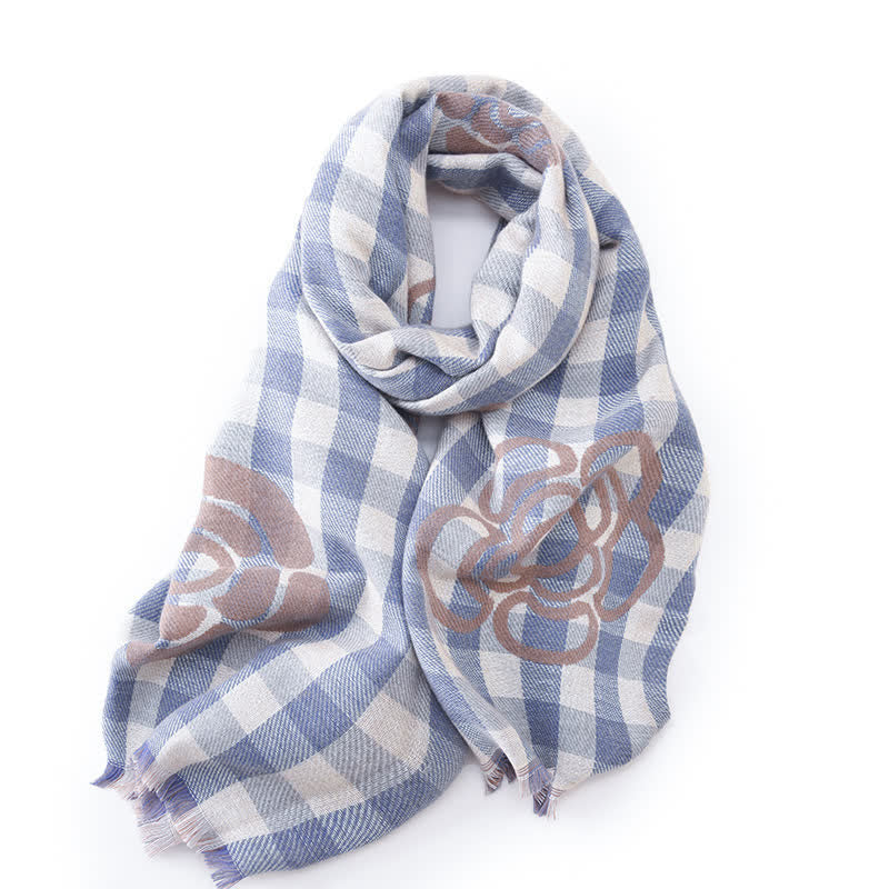 Sciarpa unisex con stampa floreale grande e nappe a quadri - image 2