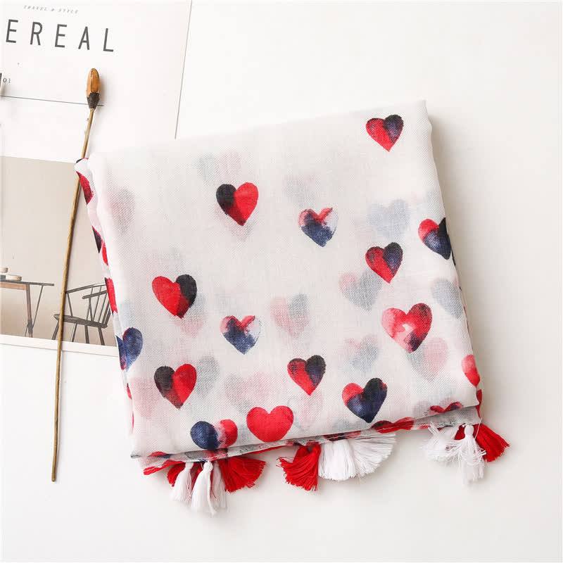 Sciarpa sottile con nappa a cuore rosso Happiness da donna - image 5