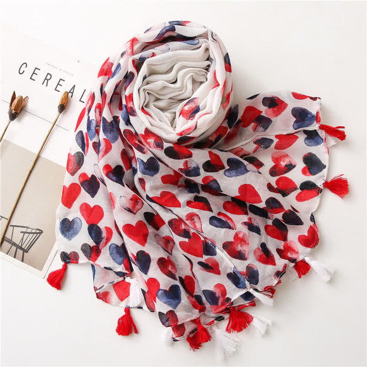 Sciarpa sottile con nappa a cuore rosso Happiness da donna - image 3