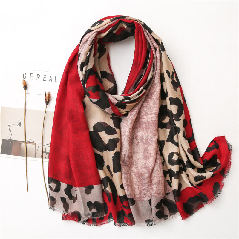 Sciarpa sottile grande con stampa leopardata da donna - Rosso - image 9
