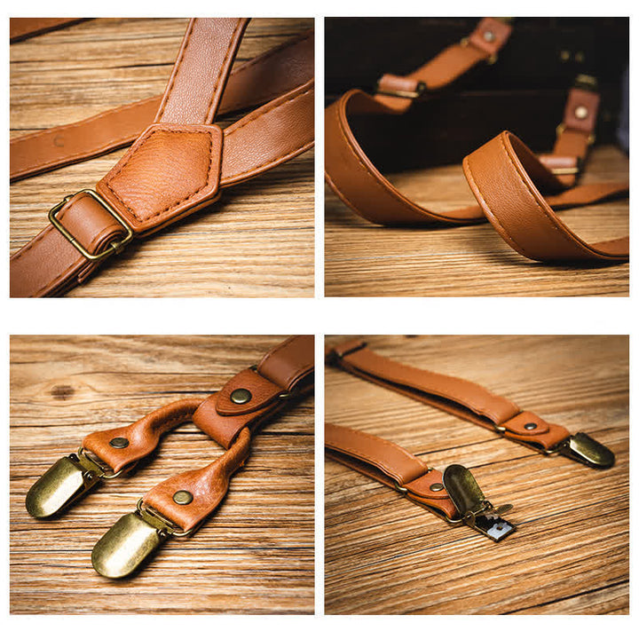 Bretelle regolabili in pelle vintage marrone chiaro - image 3