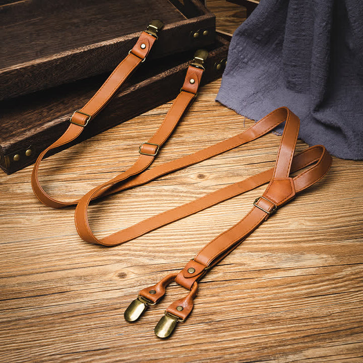 Bretelle regolabili in pelle vintage marrone chiaro - image 2