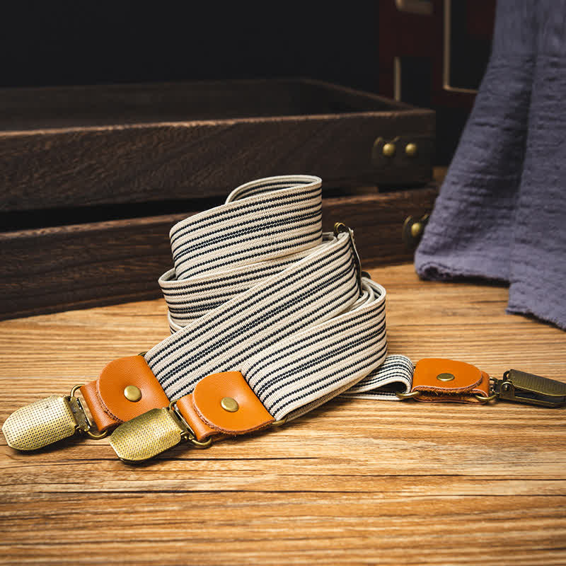 Bretelle elastiche vintage a Y con strisce marrone chiaro - image 1