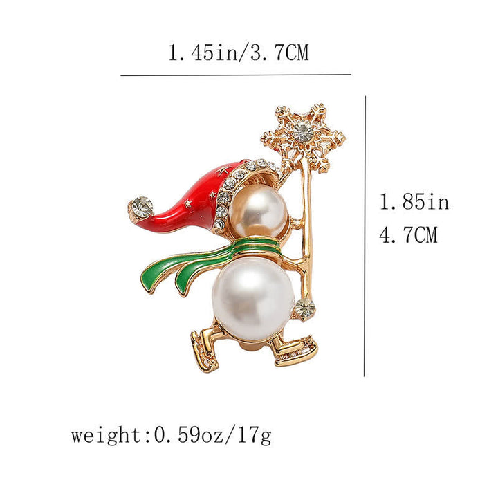 Spilla natalizia da donna con cappello di Babbo Natale rosso e pupazzo di neve - image 4
