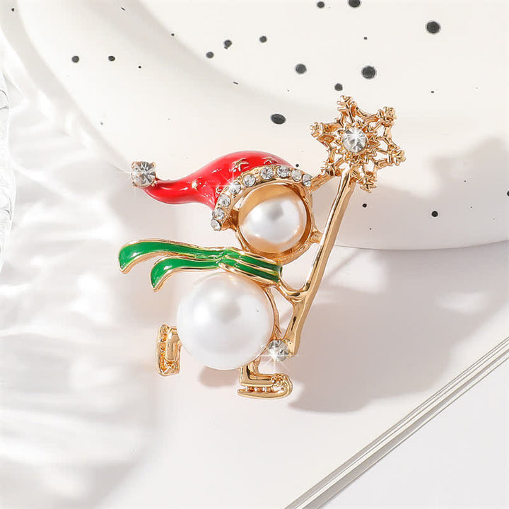 Spilla natalizia da donna con cappello di Babbo Natale rosso e pupazzo di neve - image 1