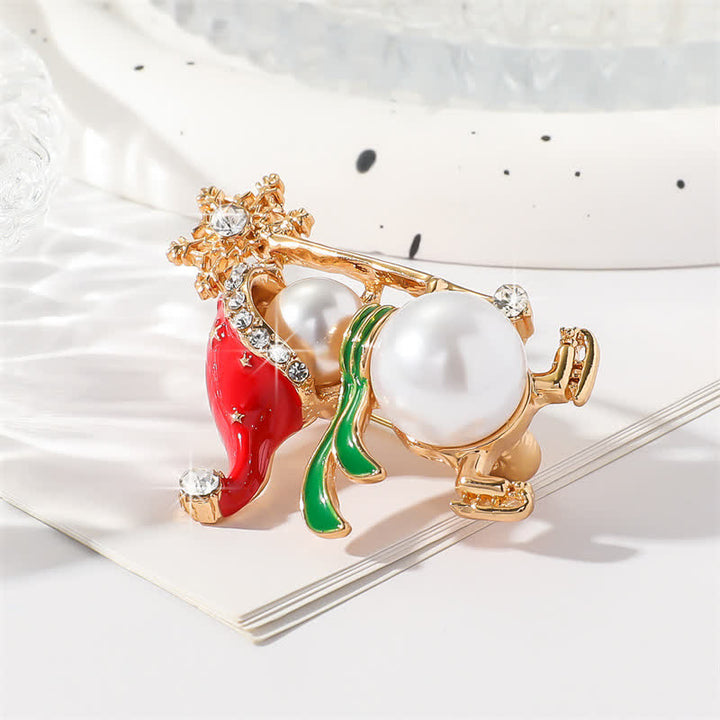 Spilla natalizia da donna con cappello di Babbo Natale rosso e pupazzo di neve - image 2
