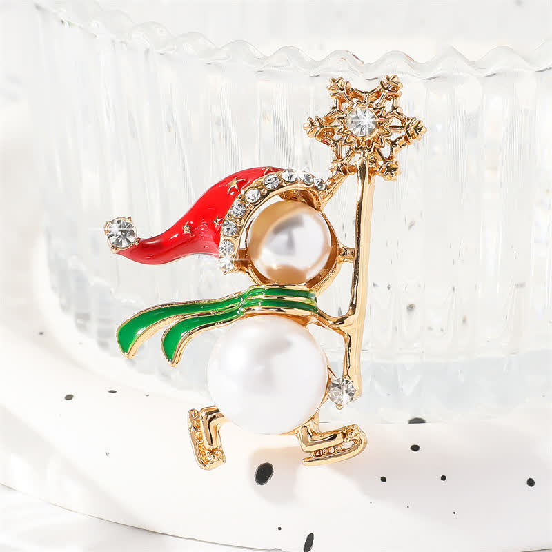 Spilla natalizia da donna con cappello di Babbo Natale rosso e pupazzo di neve - image 3
