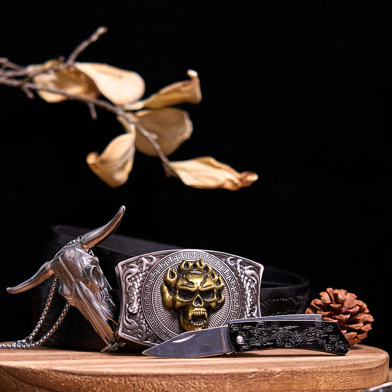 Gadget Western fai da te, fibbia per coltello nascosto, ciondolo a forma di toro Longhorn - Teschio d'oro - Cintura con aquila in rilievo nera - 40 - image 66