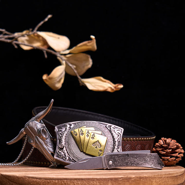 Gadget Western fai da te, fibbia per coltello nascosto, ciondolo a forma di toro Longhorn - Poker d'oro - Cintura con rivetti marroni - 40 - image 74