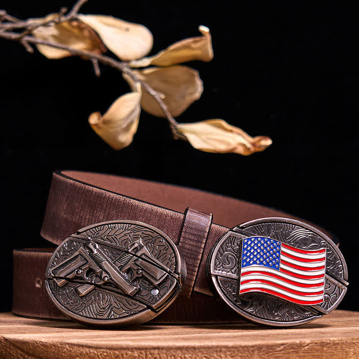 Set di fibbie per coltelli nascosti fai da te con doppie pistole e bandiera USA - Set in bundle - Cintura marrone anticata - 42 - image 8