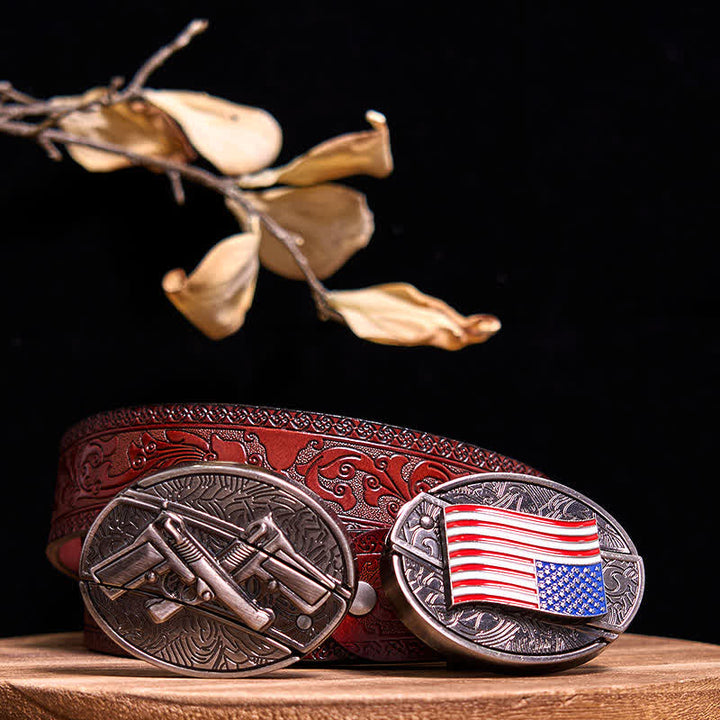 Set di fibbie per coltelli nascosti fai da te con doppie pistole e bandiera USA - Set in bundle - Cintura marrone intagliata - 42 - image 9