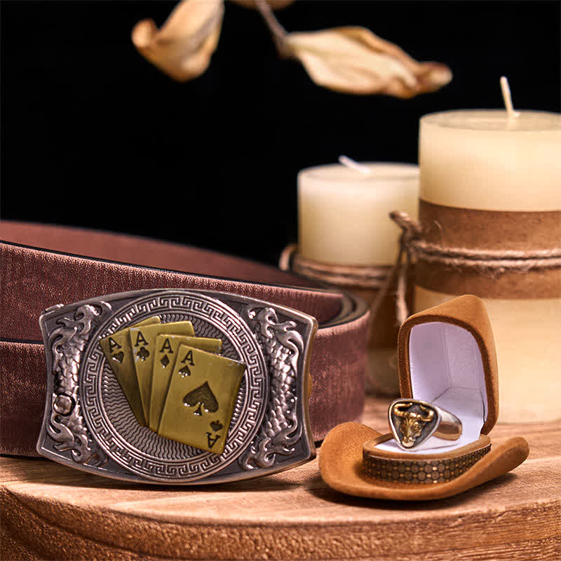 Funzionale fai da te fibbia per cintura con coltello nascosto in stile retrò Bull Ring - Poker d'oro - Cintura marrone anticata - 42 - image 56
