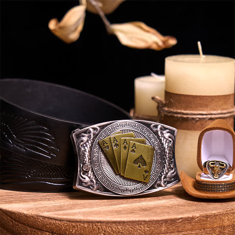 Funzionale fai da te fibbia per cintura con coltello nascosto in stile retrò Bull Ring - Poker d'oro - Cintura con aquila in rilievo nera - 42 - image 53