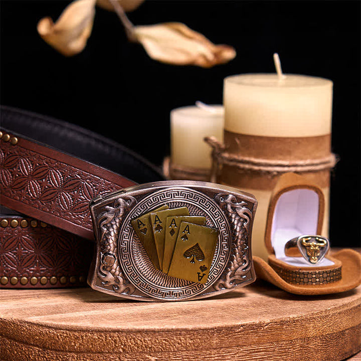 Funzionale fai da te fibbia per cintura con coltello nascosto in stile retrò Bull Ring - Poker d'oro - Cintura con rivetti marroni - 42 - image 55