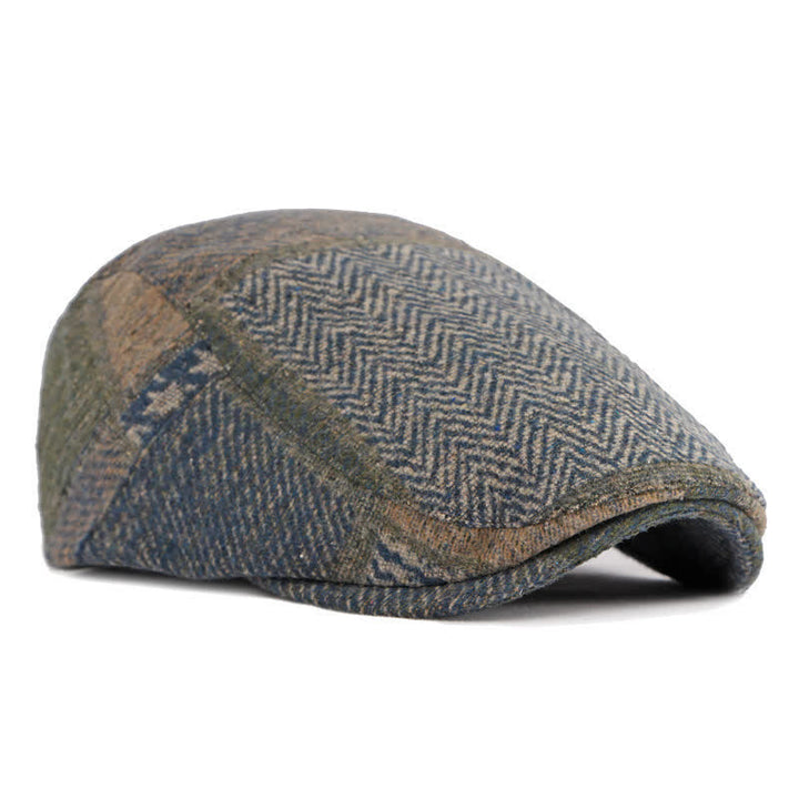 Cappello basco in tweed a spina di pesce con cuciture patchwork - image 15