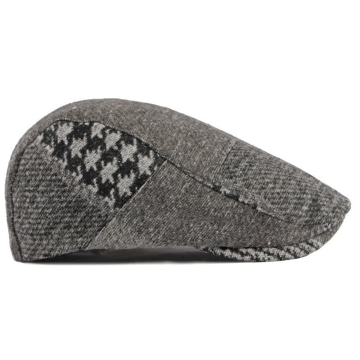 Cappello basco in tweed a spina di pesce con cuciture patchwork - image 6