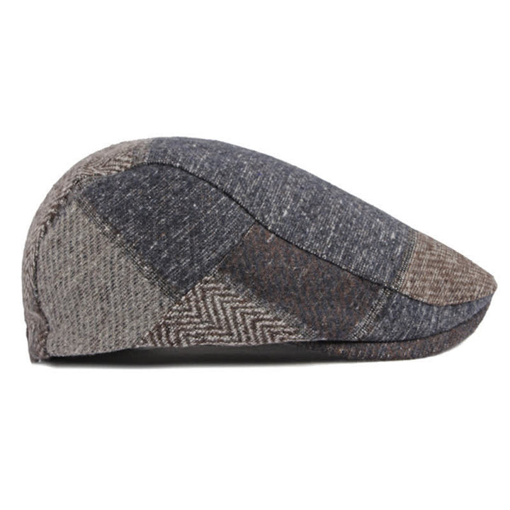 Cappello basco in tweed a spina di pesce con cuciture patchwork - image 2