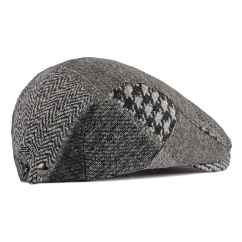 Cappello basco in tweed a spina di pesce con cuciture patchwork - image 9