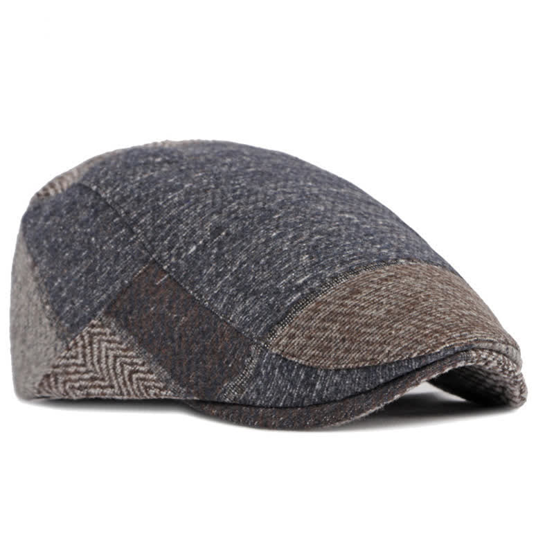 Cappello basco in tweed a spina di pesce con cuciture patchwork - image 1