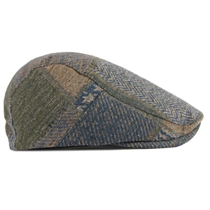 Cappello basco in tweed a spina di pesce con cuciture patchwork - image 16