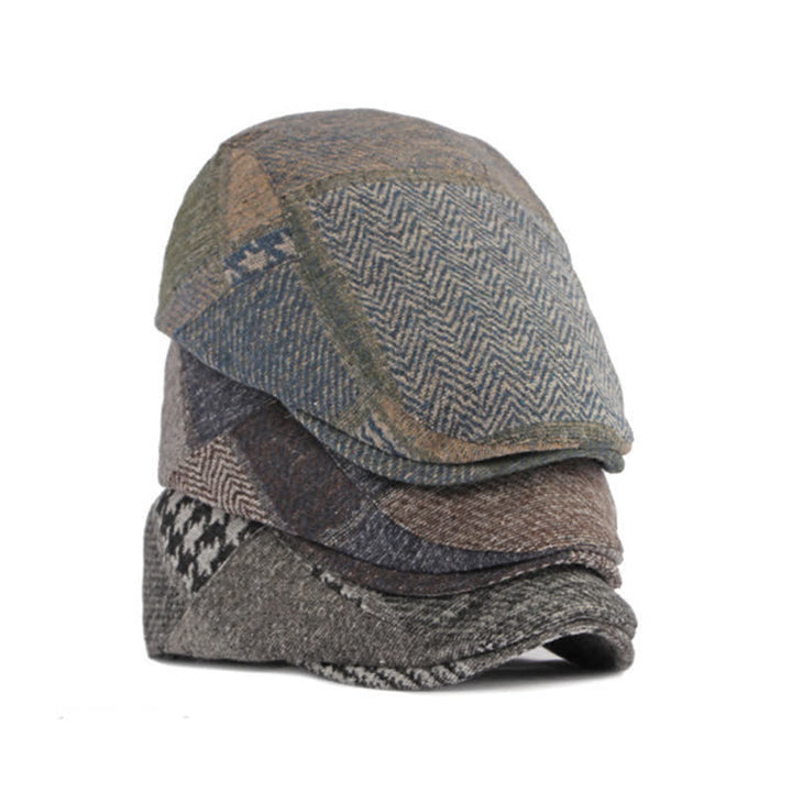 Cappello basco in tweed a spina di pesce con cuciture patchwork - image 4