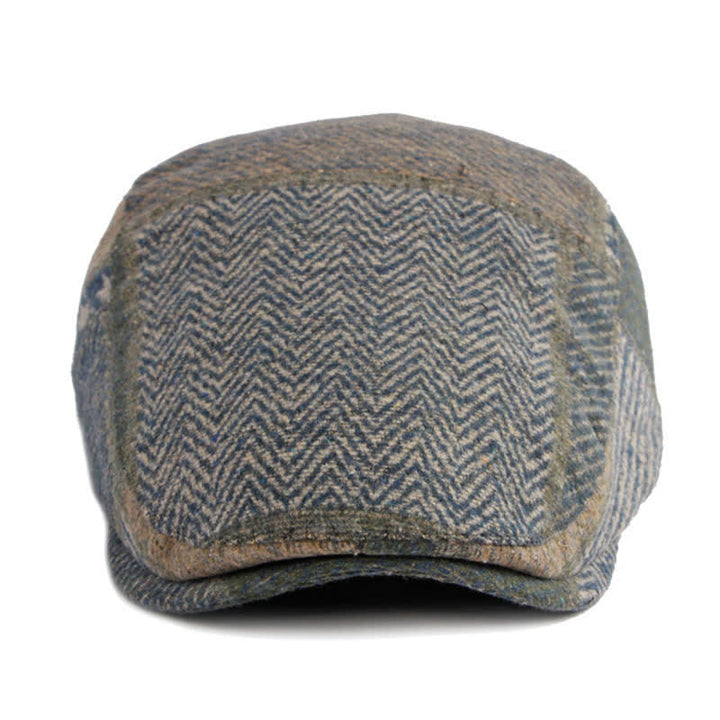 Cappello basco in tweed a spina di pesce con cuciture patchwork - image 14