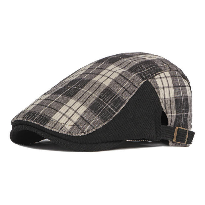 Cappello basco con visiera a becco d'anatra in velluto a coste scozzese - Nero - Regolabile (21 5/8"-23 5/8") - image 0
