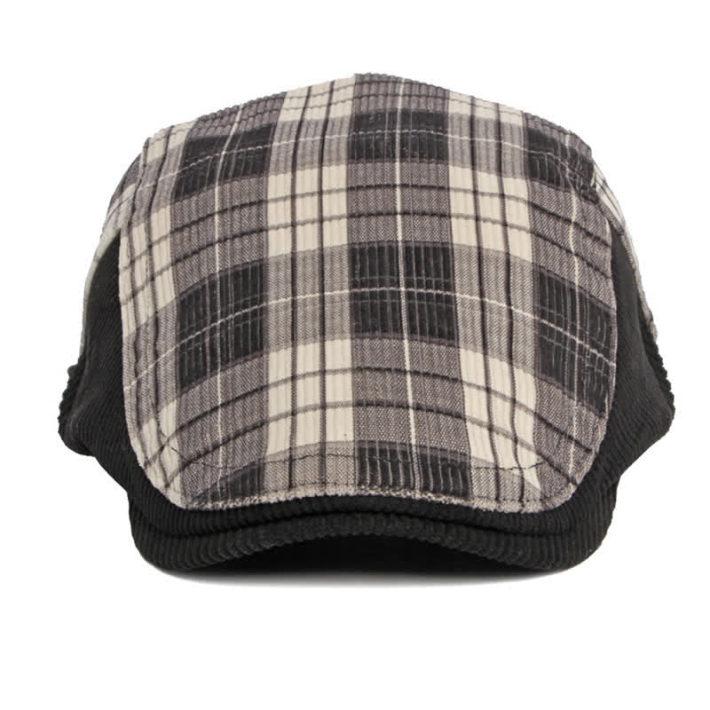 Cappello basco con visiera a becco d'anatra in velluto a coste scozzese - image 1