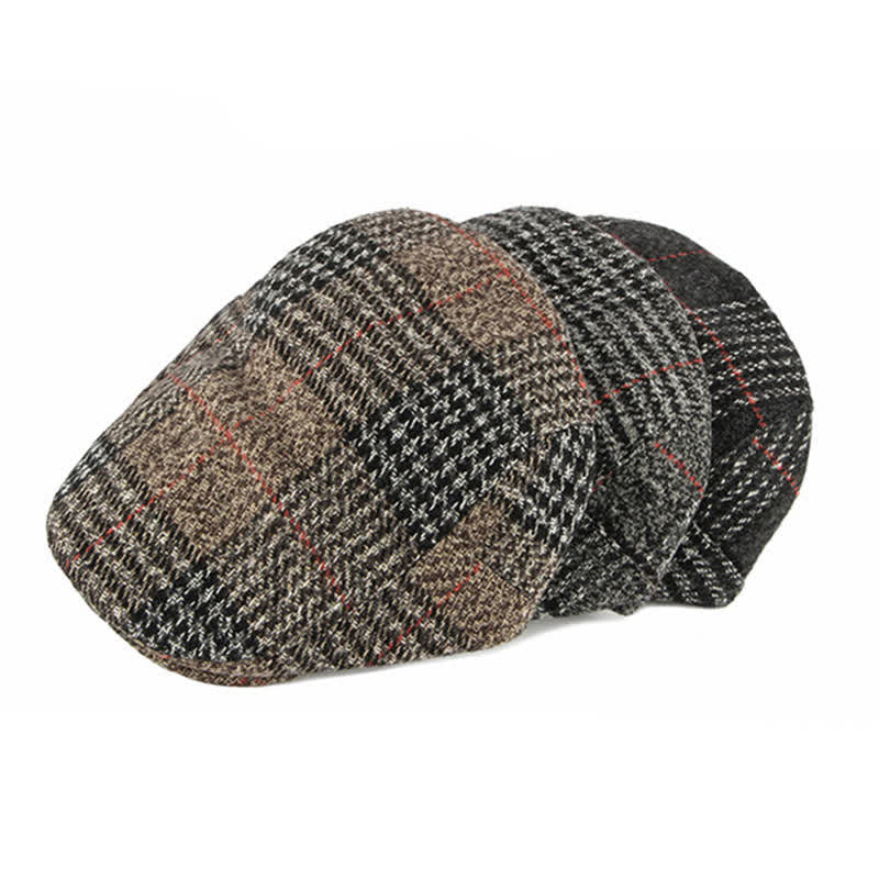 Cappello basco con visiera in misto lana a quadri a righe vintage - image 1