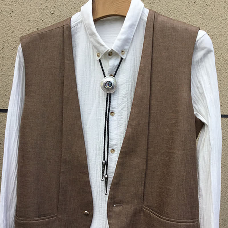 Cravatta Bolo intarsiata con conchiglia di abalone rotonda irregolare alla moda - image 7