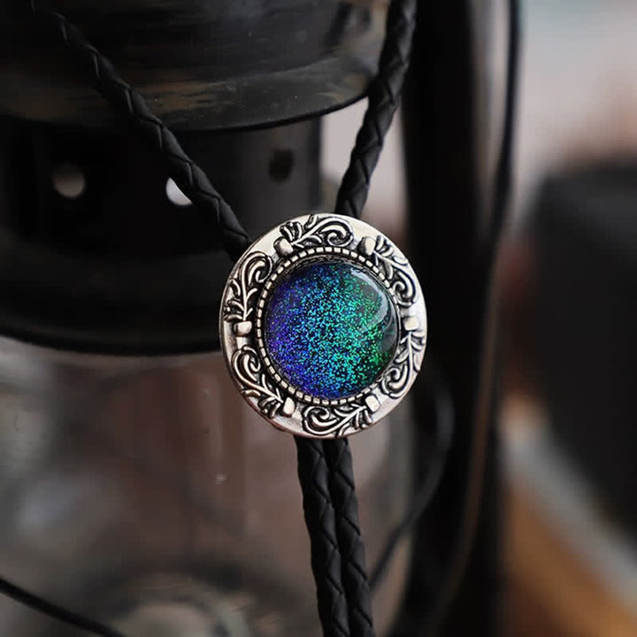 Cravatta Bolo con ciondolo retrò blu-verde e lacrime di sirena - Pelle - image 0