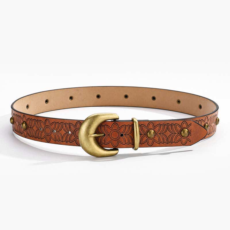 Cintura elegante in pelle con rivetti in bronzo stampati a fiori - image 3