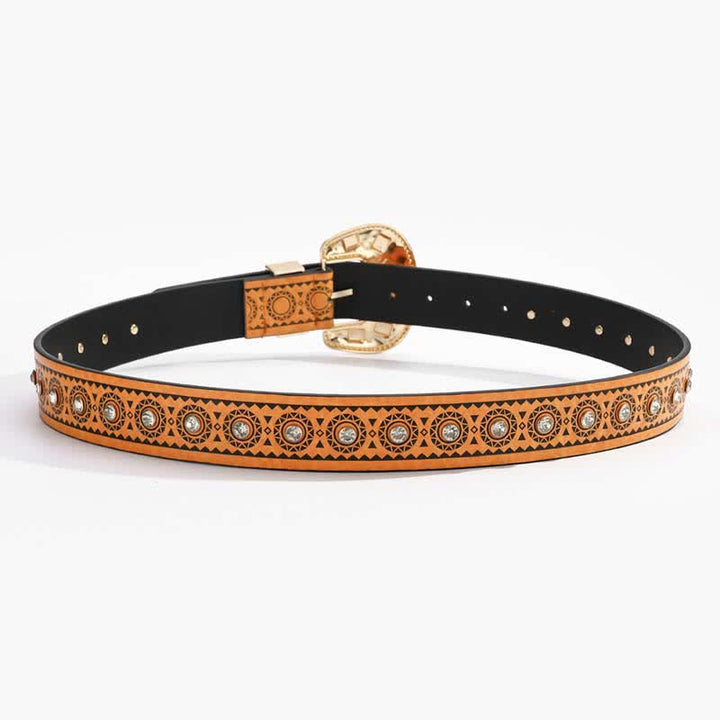 Cintura in pelle vintage con diamanti artificiali intarsiati in metallo esotico - image 3