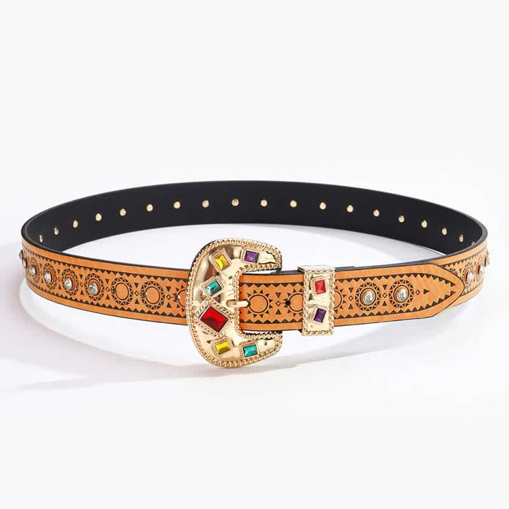 Cintura in pelle vintage con diamanti artificiali intarsiati in metallo esotico - image 2