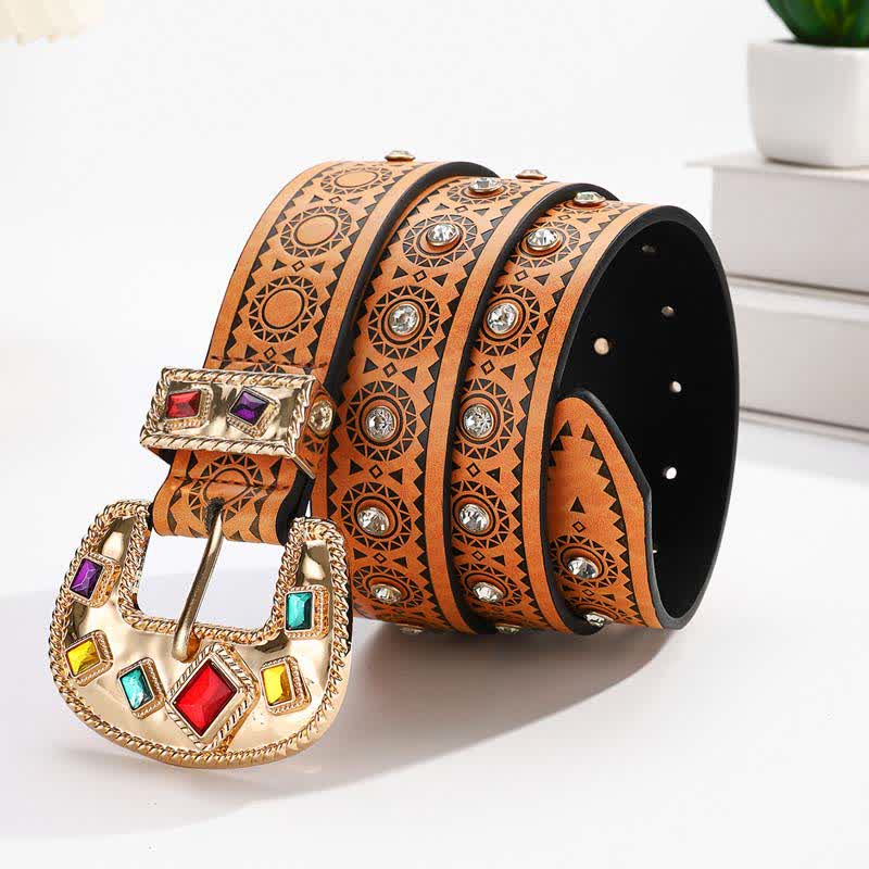 Cintura in pelle vintage con diamanti artificiali intarsiati in metallo esotico - image 1