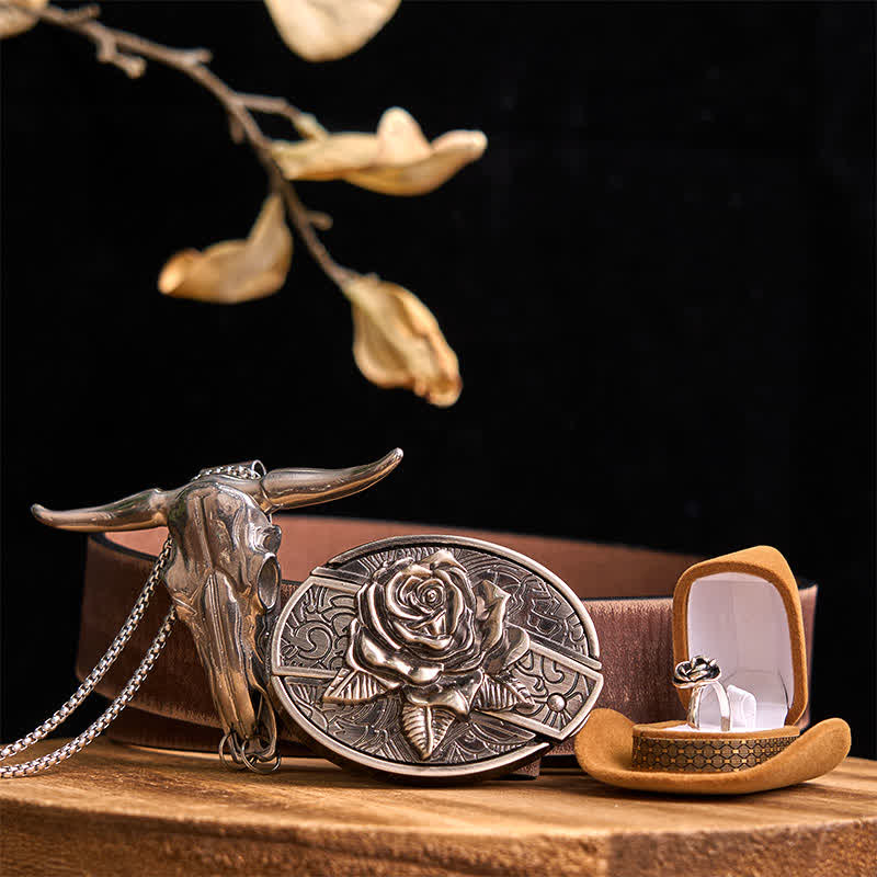 Set di ciondoli a forma di toro con fibbia per cintura con coltello nascosto fai da te a tema rosa - Rosa - Cintura marrone anticata - 42 - image 7